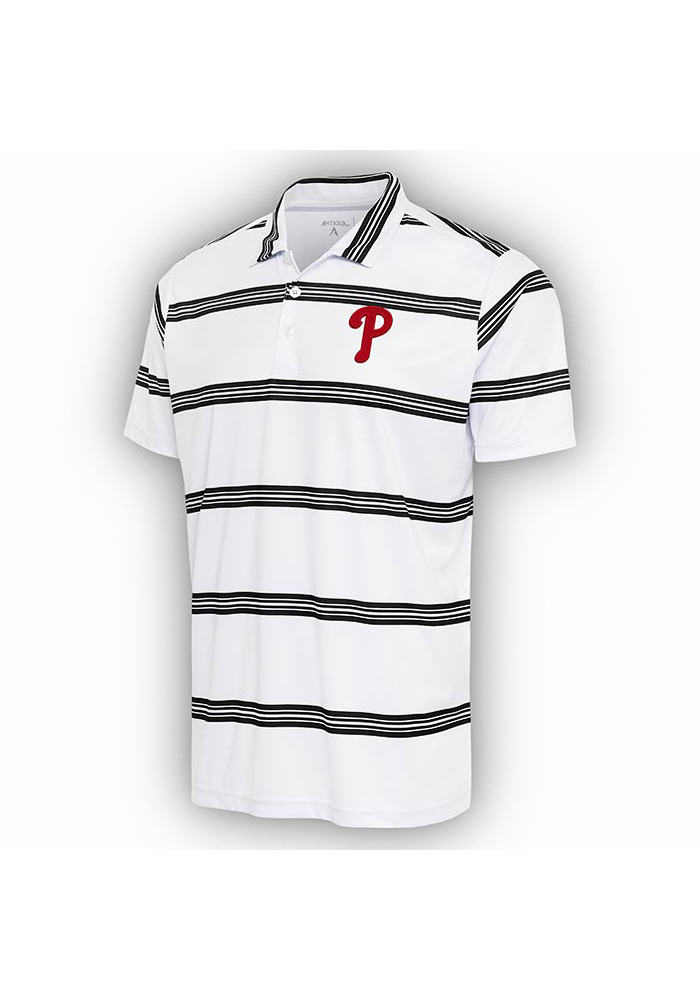 Antigua Philadelphia Phillies Mens White Groove Short Sleeve Polo, White, 100% POLYESTER, Size XL