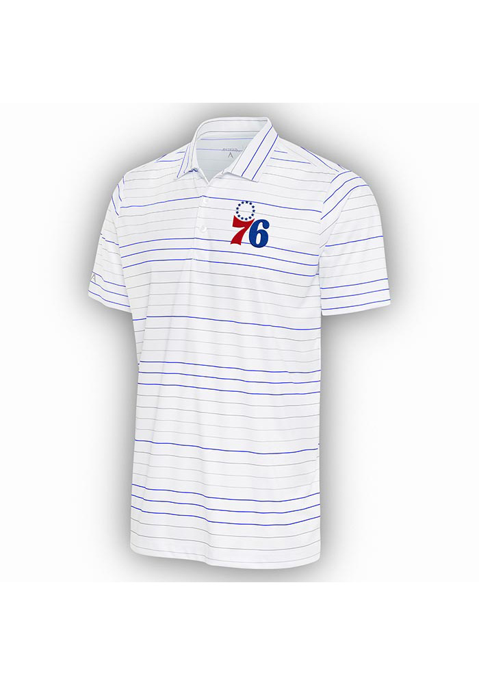 Antigua Philadelphia 76ers Mens White Ryder Blue Stripe Short Sleeve Polo, White, 100% POLYESTER, Size XL