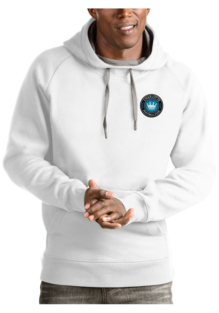 Antigua Charlotte FC Mens White Victory Long Sleeve Hoodie, White, 65% COTTON / 35% POLYESTER, Size XL