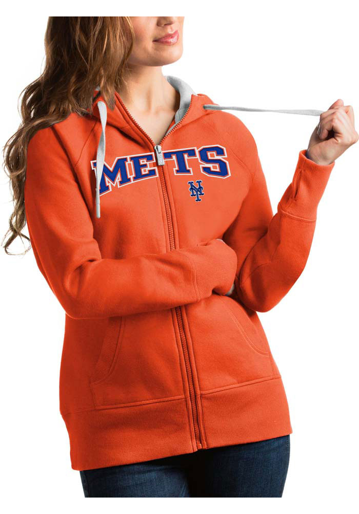 Antigua New York Mets Womens Orange Victory Full Long Sleeve Full Zip Jacket, Orange, 52% COT / 48% POLY, Size XL