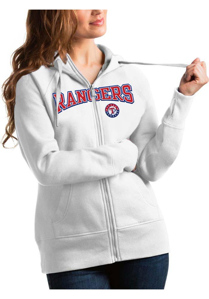 Antigua Texas Rangers Womens White Victory Full Long Sleeve Full Zip Jacket, White, 52% COT / 48% POLY, Size XL