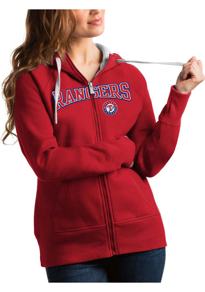 Antigua Texas Rangers Womens Red Victory Full Long Sleeve Full Zip Jacket, Red, 52% COT / 48% POLY, Size XL