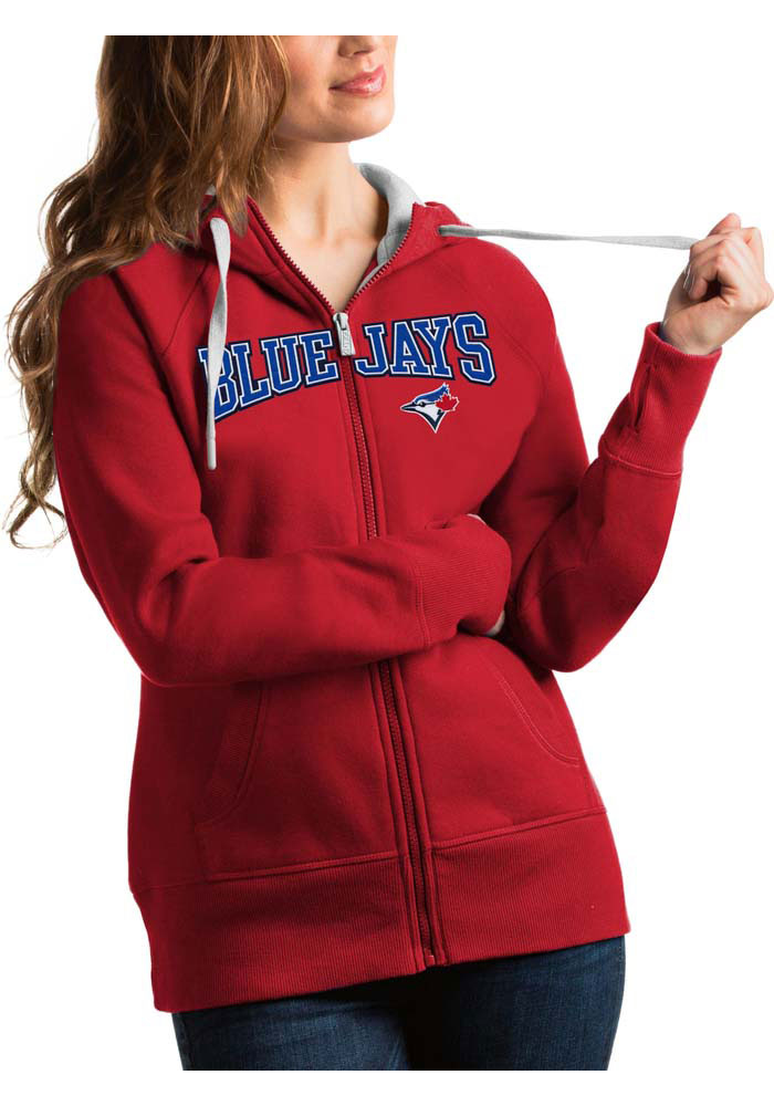 Antigua Toronto Blue Jays Womens Red Victory Full Long Sleeve Full Zip Jacket, Red, 52% COT / 48% POLY, Size XL