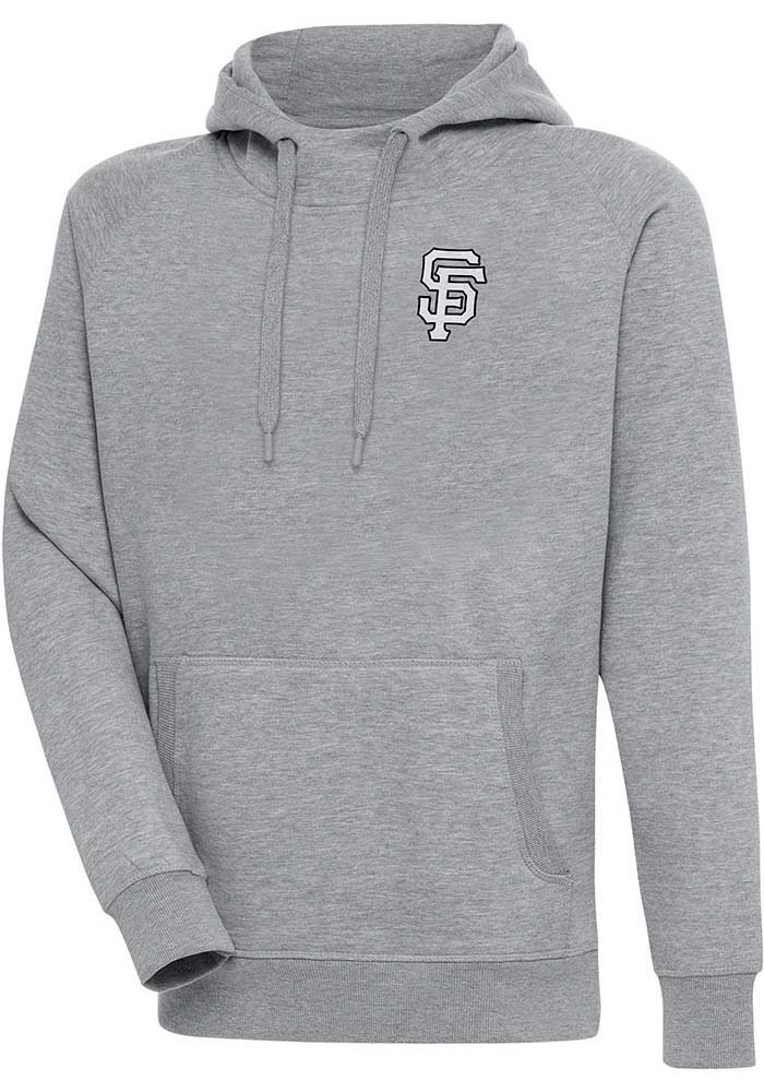 Antigua San Francisco Giants Mens Grey Metallic Logo Victory Long Sleeve Hoodie, Grey, 65% COTTON / 35% POLYESTER, Size XL