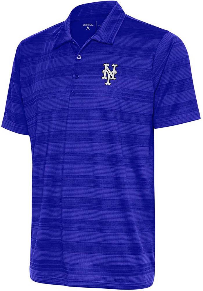Antigua New York Mets Mens Blue Metallic Logo Compass Short Sleeve Polo, Blue, 95% POLYESTER / 5% SPANDEX, Size XL
