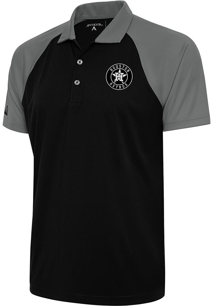 Antigua Houston Astros Mens Black Metallic Logo Nova Short Sleeve Polo, Black, 100% POLYESTER, Size XL