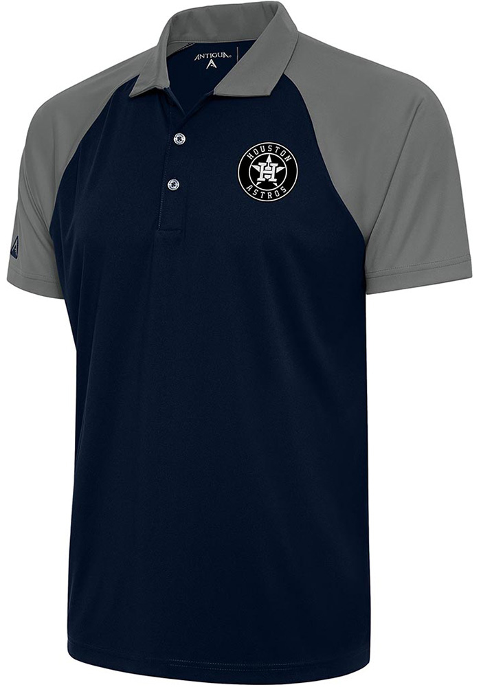 Antigua Houston Astros Mens Navy Blue Metallic Logo Nova Short Sleeve Polo, Navy Blue, 100% POLYESTER, Size XL
