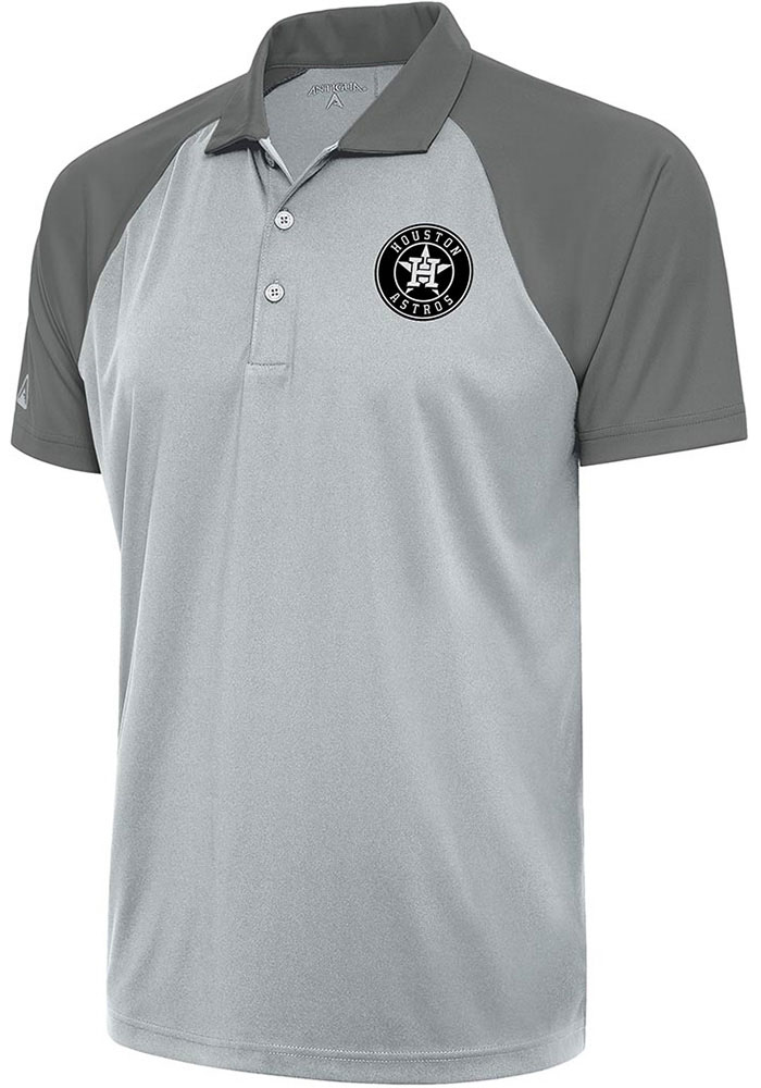 Antigua Houston Astros Mens Grey Metallic Logo Nova Short Sleeve Polo, Grey, 100% POLYESTER, Size XL