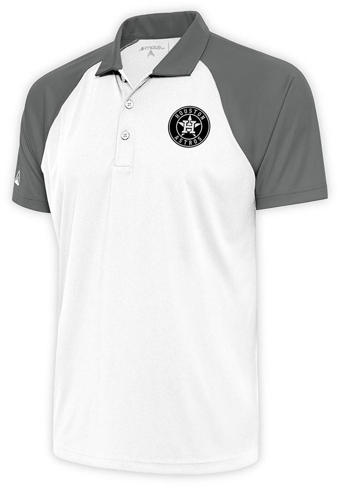 Antigua Houston Astros Mens White Metallic Logo Nova Short Sleeve Polo, White, 100% POLYESTER, Size S
