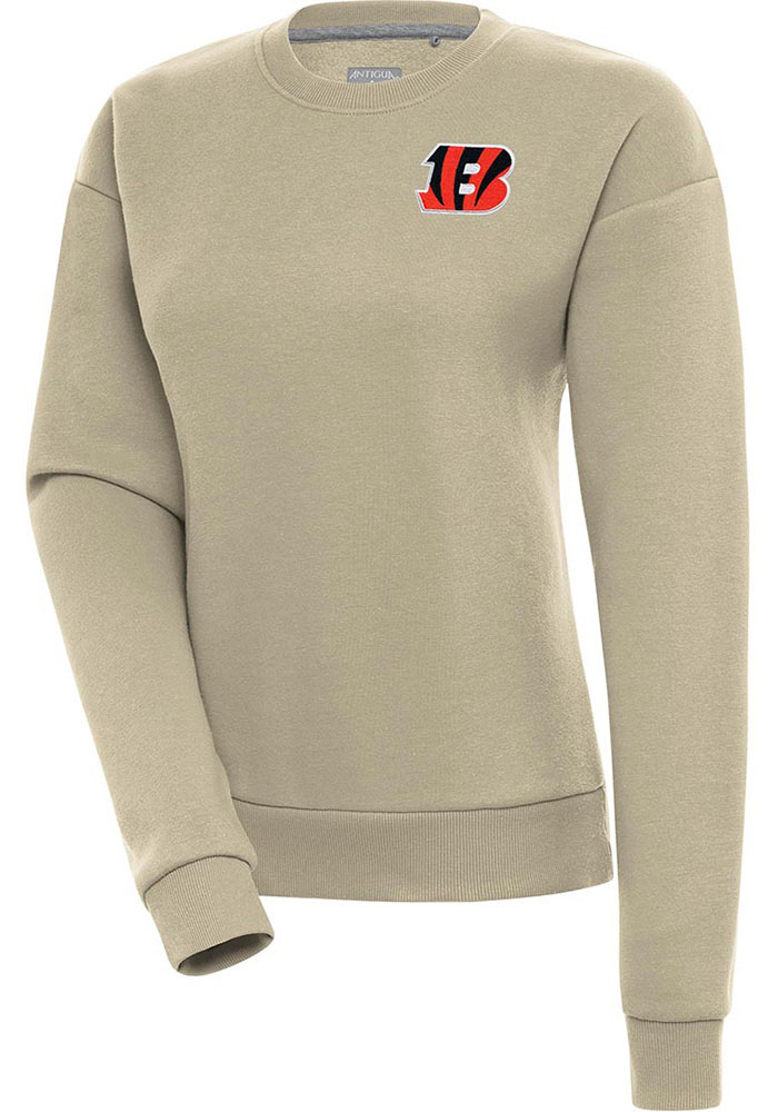 Antigua Cincinnati Bengals Womens Khaki Victory Crew Sweatshirt, Khaki, 65% COTTON / 35% POLYESTER, Size XL