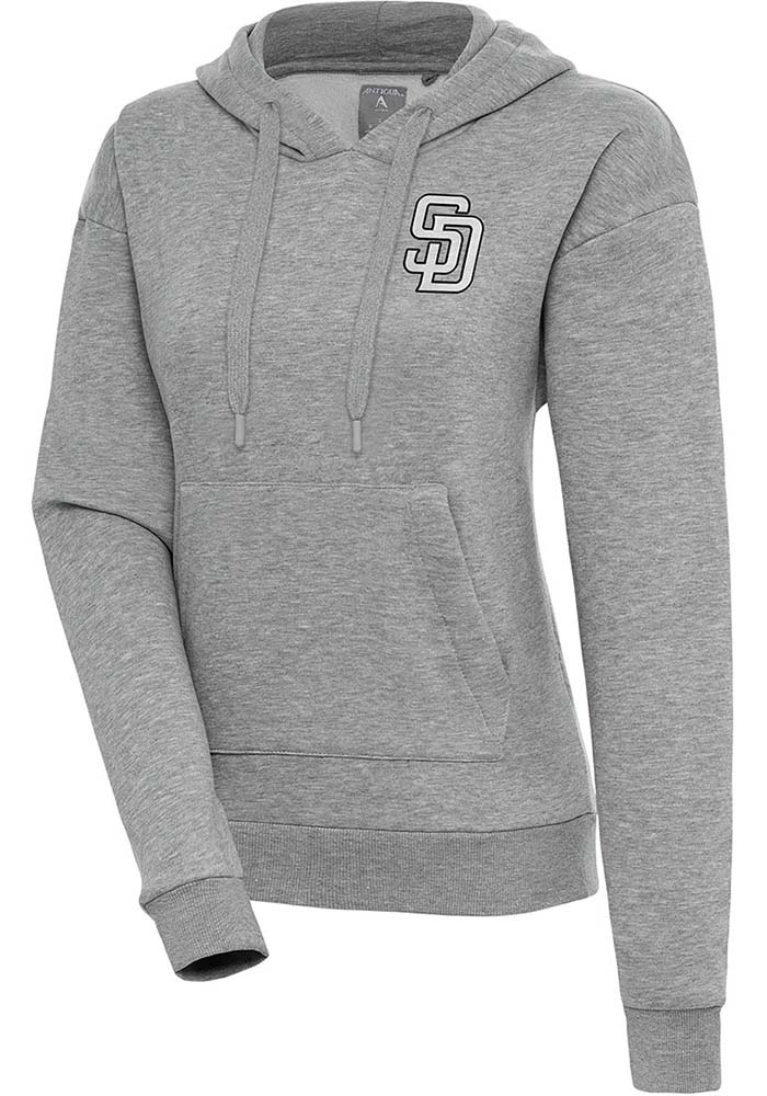 Antigua San Diego Padres Womens Grey Metallic Logo Victory Hooded Sweatshirt, Grey, 65% COTTON / 35% POLYESTER, Size XL