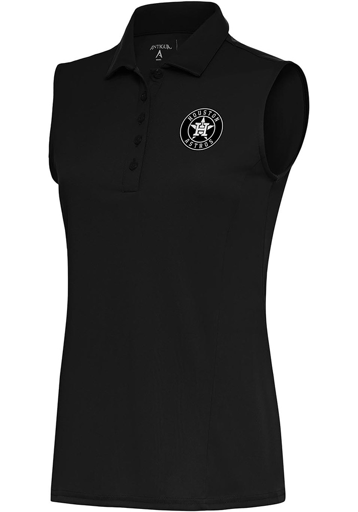 Antigua Houston Astros Womens Black Metallic Logo Tribute Polo Shirt, Black, 100% POLYESTER, Size XL