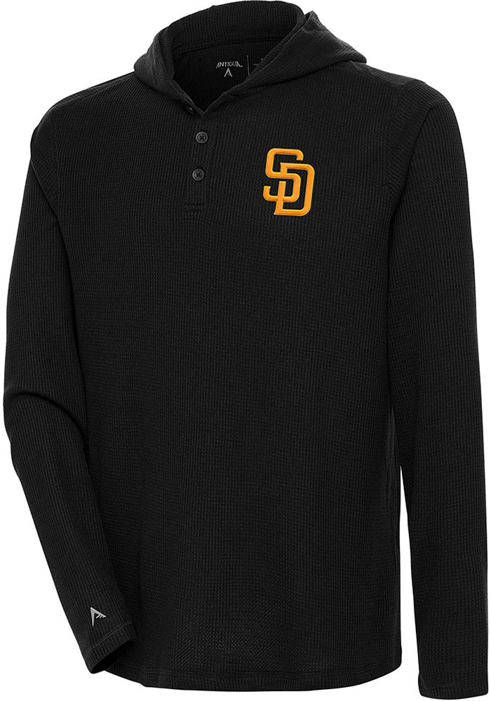 Antigua San Diego Padres Mens Black Strong Hold Long Sleeve Hoodie, Black, 100% POLYESTER, Size XL