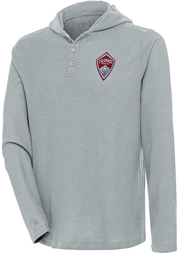 Antigua Colorado Rapids Mens Grey Strong Hold Long Sleeve Hoodie, Grey, 100% POLYESTER, Size XL