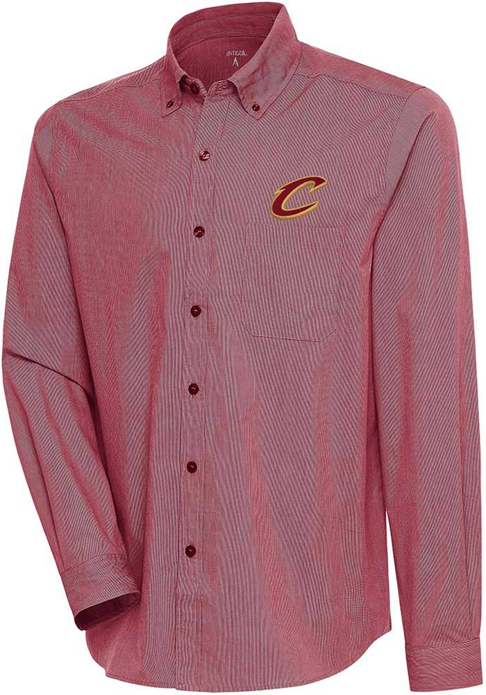 Antigua Cleveland Cavaliers Mens Red Compression Long Sleeve Dress Shirt, Red, 70% Cotton / 27% Polyester / 3% Spandex, Size XL