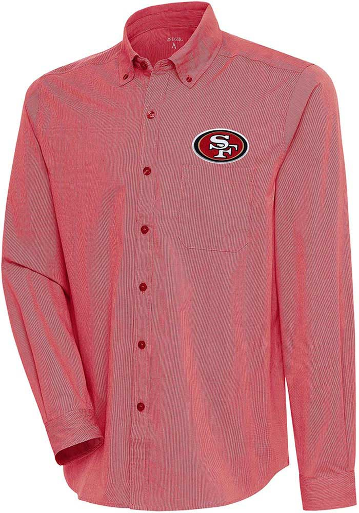 Antigua San Francisco 49ers Mens Red Compression Long Sleeve Dress Shirt, Red, 70% Cotton / 27% Polyester / 3% Spandex, Size XL