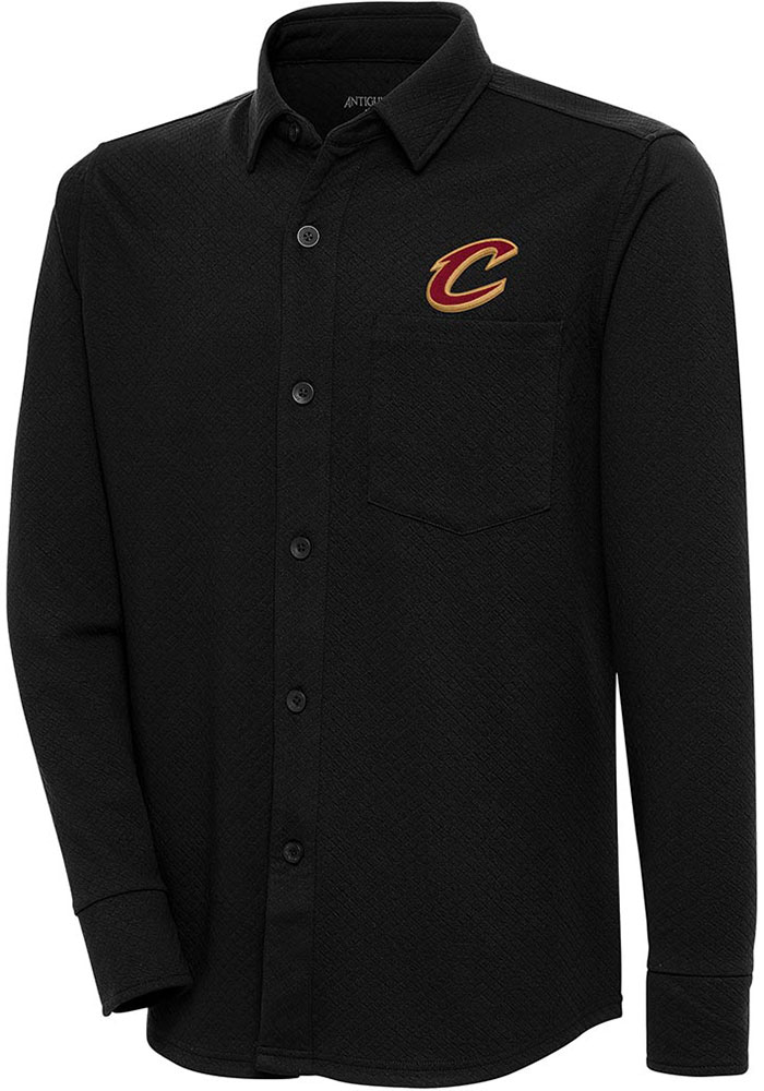 Antigua Cleveland Cavaliers Mens Black Steamer Shacket Long Sleeve Dress Shirt, Black, 95% POLYESTER / 5% SPANDEX, Size XL