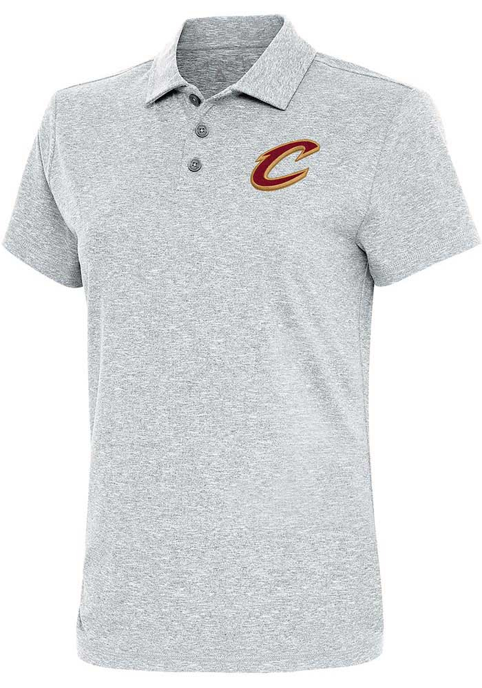 Antigua Cleveland Cavaliers Womens Grey Motivated Short Sleeve Polo Shirt, Grey, 90 % POLYESTER / 10% SPANDEX, Size XL