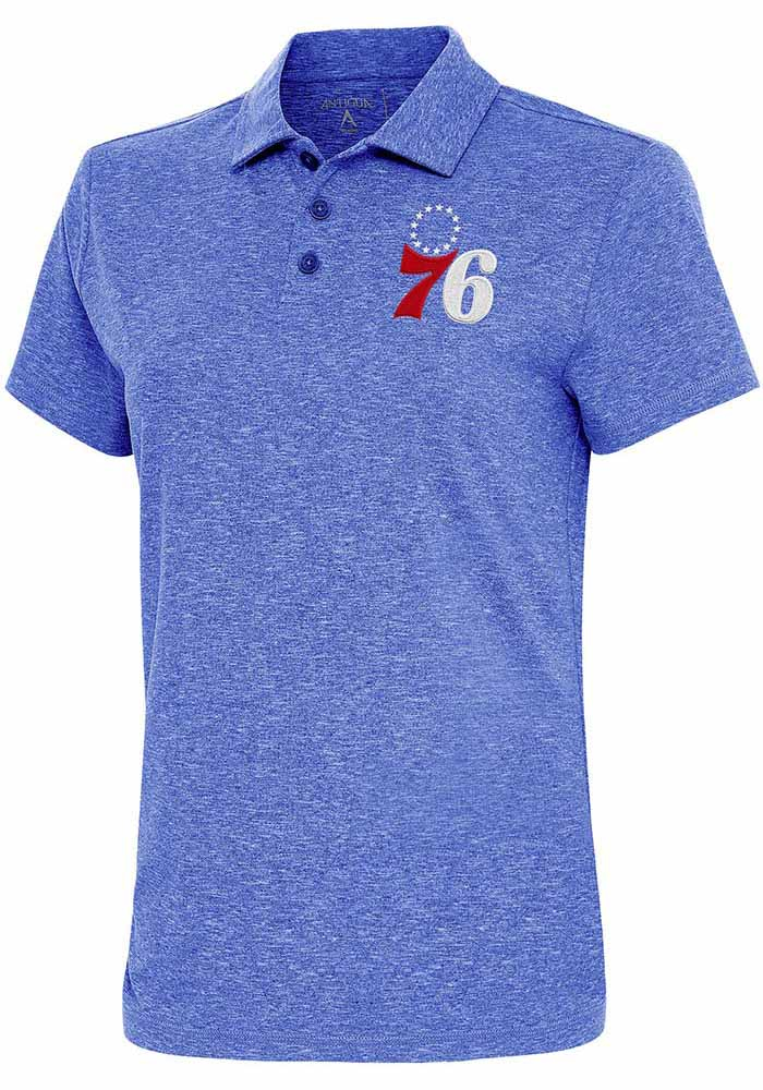 Antigua Philadelphia 76ers Womens Blue Motivated Short Sleeve Polo Shirt, Blue, 90 % POLYESTER / 10% SPANDEX, Size XL