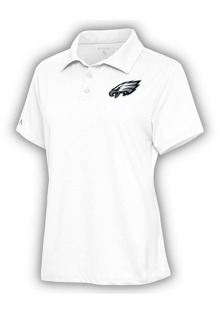 Antigua Philadelphia Eagles Womens White Motivated Short Sleeve Polo Shirt, White, 90 % POLYESTER / 10% SPANDEX, Size XL
