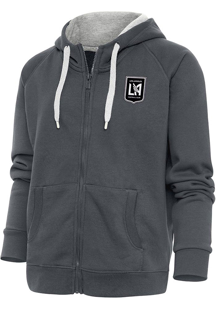 Antigua Los Angeles FC Womens Charcoal Metallic Logo Victory Long Sleeve Full Zip Jacket, Charcoal, 65% COTTON / 35% POLYESTER, Size XL