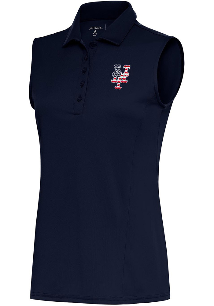 Antigua New York Mets Womens Navy Blue Tribute Polo Shirt, Navy Blue, 100% POLYESTER, Size XS