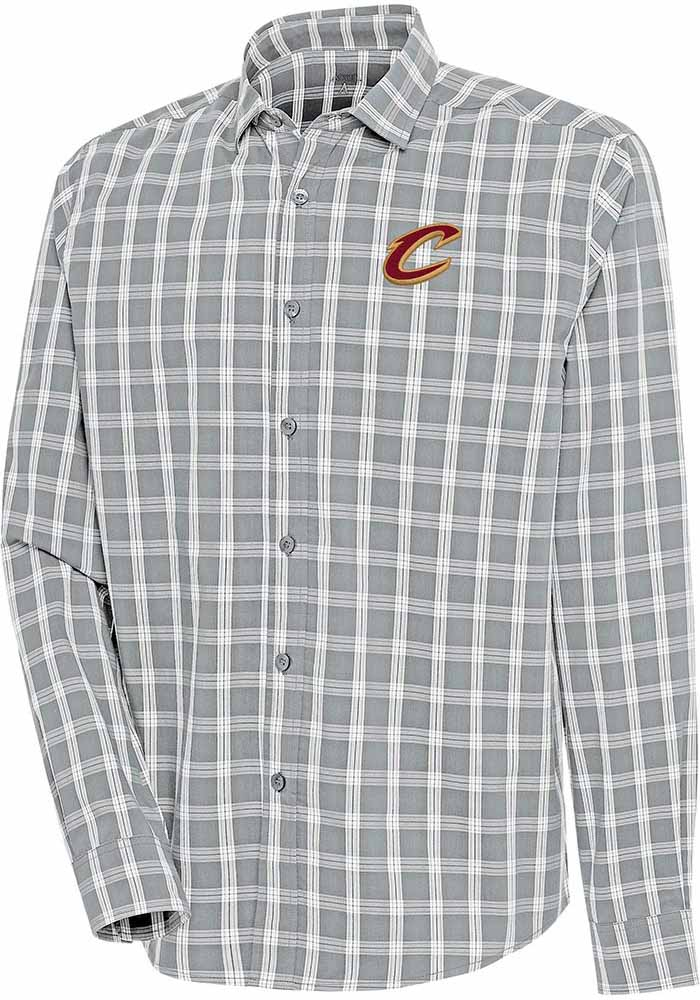 Antigua Cleveland Cavaliers Mens Grey Carry Long Sleeve Dress Shirt, Grey, 65% COTTON / 32% POLYESTER / 3% SPANDEX, Size M