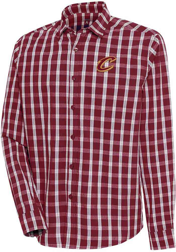 Antigua Cleveland Cavaliers Mens Red Carry Long Sleeve Dress Shirt, Red, 65% COTTON / 32% POLYESTER / 3% SPANDEX, Size XL