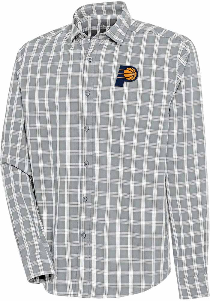 Antigua Indiana Pacers Mens Grey Carry Long Sleeve Dress Shirt, Grey, 65% COTTON / 32% POLYESTER / 3% SPANDEX, Size M