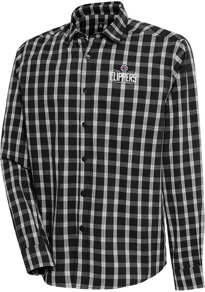 Antigua Los Angeles Clippers Mens Black Carry Long Sleeve Dress Shirt, Black, 65% COTTON / 32% POLYESTER / 3% SPANDEX, Size XL