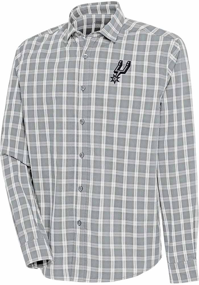 Antigua San Antonio Spurs Mens Grey Carry Long Sleeve Dress Shirt, Grey, 65% COTTON / 32% POLYESTER / 3% SPANDEX, Size M
