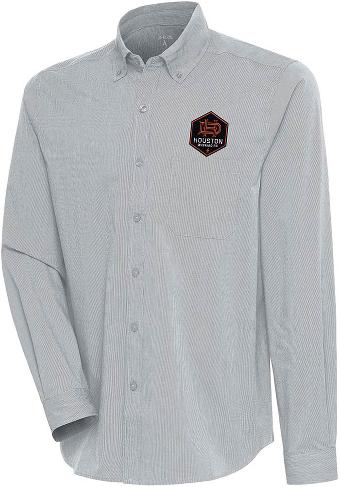 Antigua Houston Dynamo Mens Grey Compression Long Sleeve Dress Shirt, Grey, 70% Cotton / 27% Polyester / 3% Spandex, Size XL