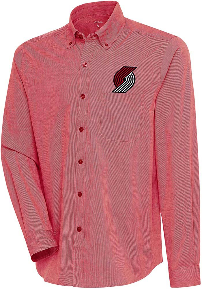 Antigua Portland Trail Blazers Mens Red Compression Long Sleeve Dress Shirt, Red, 70% Cotton / 27% Polyester / 3% Spandex, Size XL