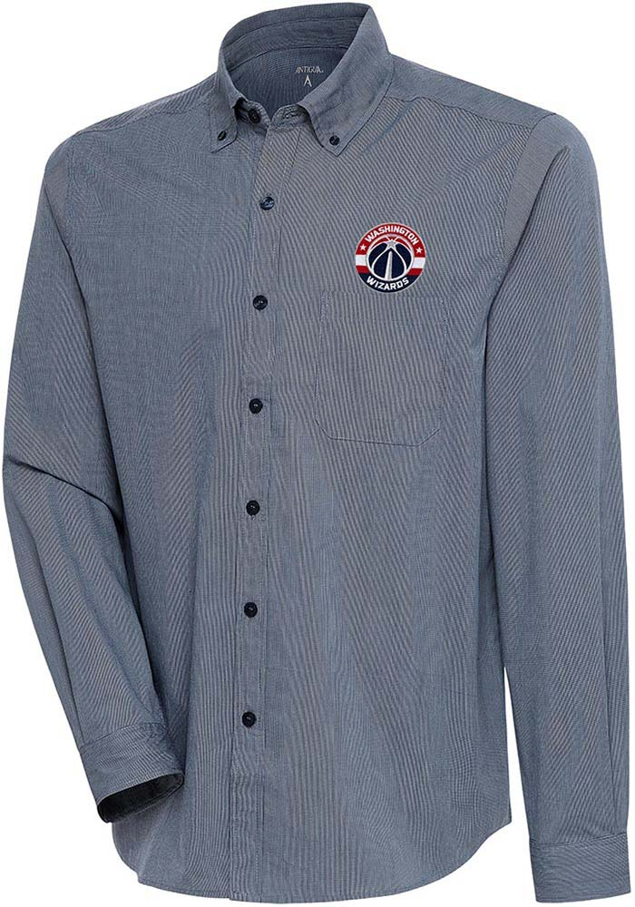 Antigua Washington Wizards Mens Navy Blue Compression Long Sleeve Dress Shirt, Navy Blue, 70% Cotton / 27% Polyester / 3% Spandex, Size XL