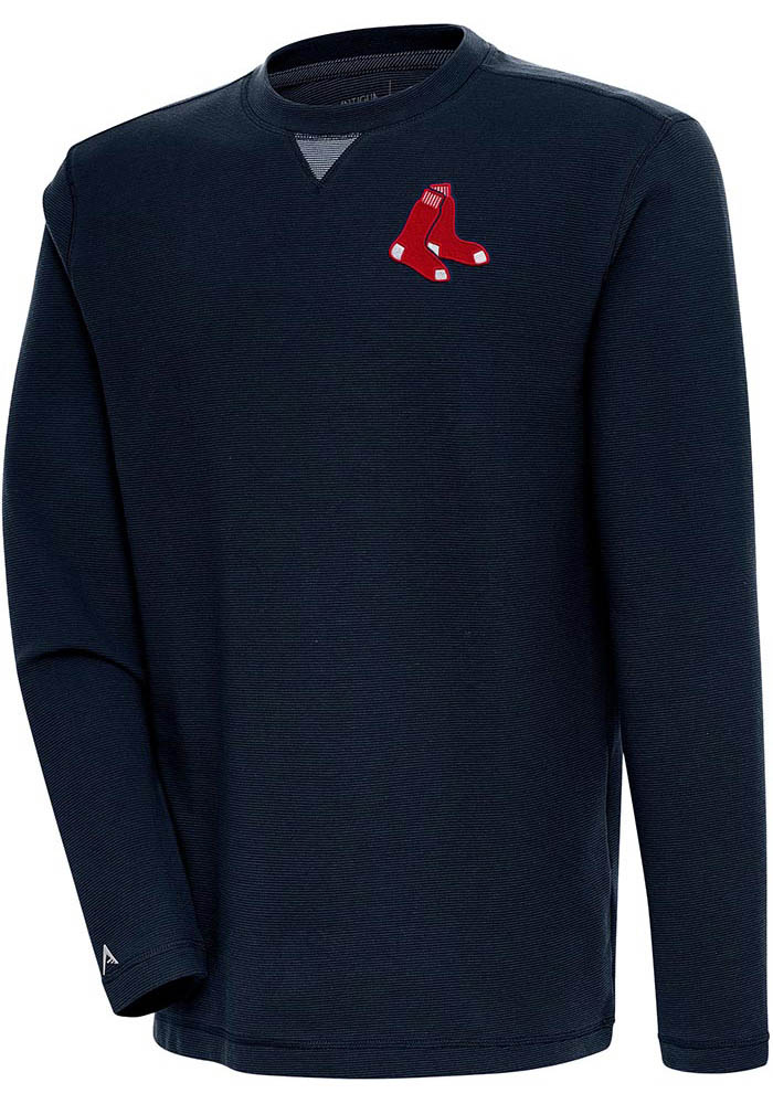 Antigua Boston Red Sox Mens Navy Blue Flier Bunker Long Sleeve Crew Sweatshirt, Navy Blue, 86% COTTON / 11% POLYESTER / 3% SPANDEX, Size XL