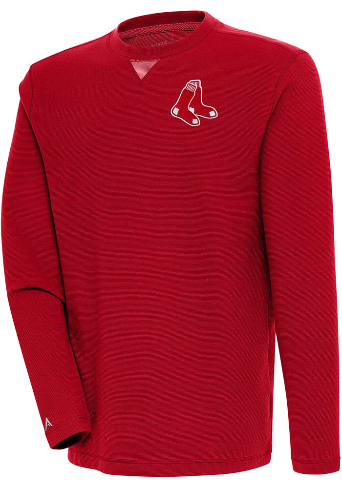Antigua Boston Red Sox Mens Red Flier Bunker Long Sleeve Crew Sweatshirt, Red, 86% COTTON / 11% POLYESTER / 3% SPANDEX, Size XL