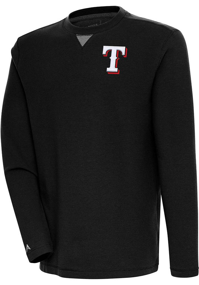 Antigua Texas Rangers Mens Black Flier Bunker Long Sleeve Crew Sweatshirt, Black, 86% COTTON / 11% POLYESTER / 3% SPANDEX, Size XL
