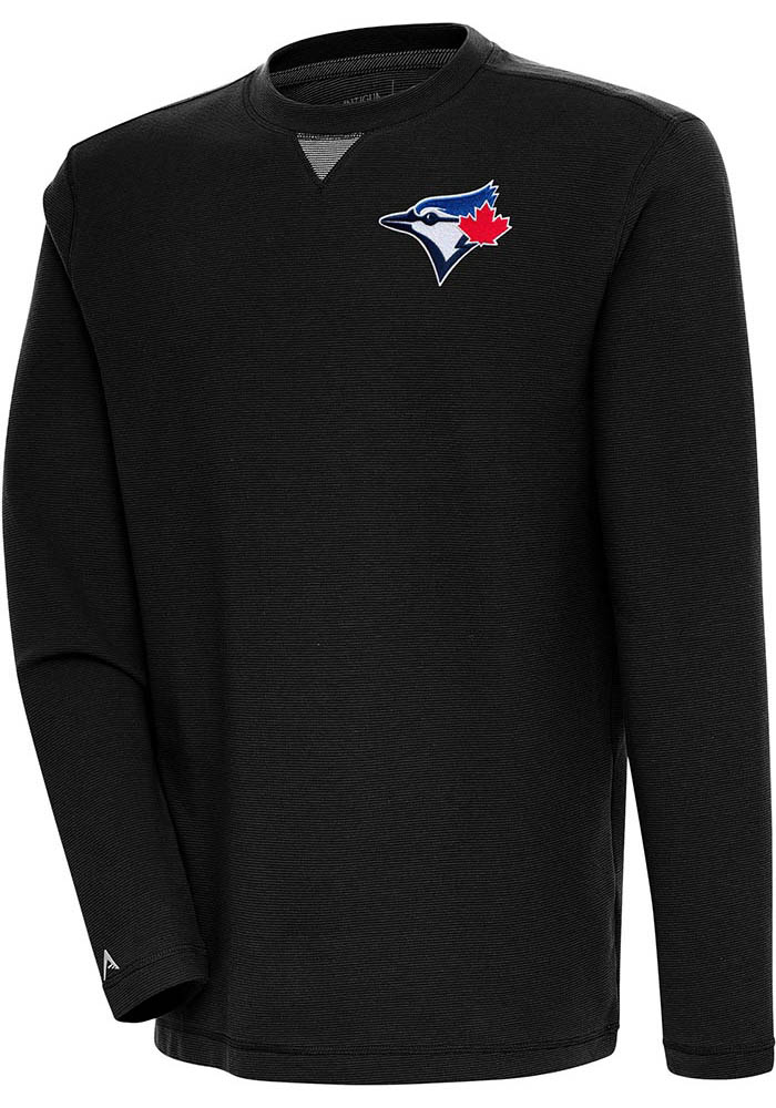 Antigua Toronto Blue Jays Mens Black Flier Bunker Long Sleeve Crew Sweatshirt, Black, 86% COTTON / 11% POLYESTER / 3% SPANDEX, Size XL