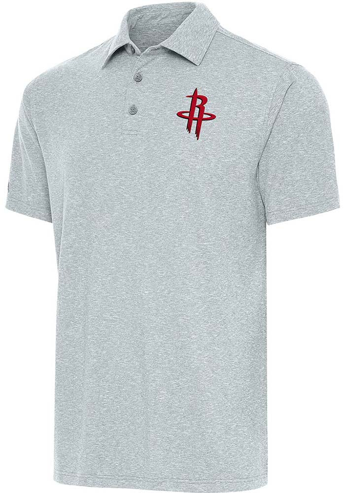 Antigua Houston Rockets Mens Grey Par 3 Short Sleeve Polo, Grey, 90 % POLYESTER / 10% SPANDEX, Size XL