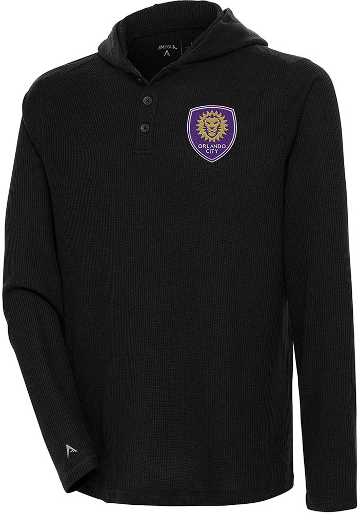 Antigua Orlando City SC Mens Black Strong Hold Long Sleeve Hoodie, Black, 100% POLYESTER, Size XL