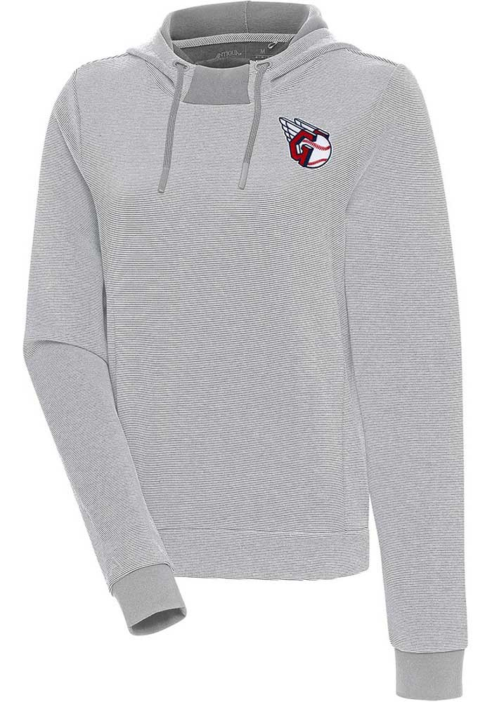 Antigua Cleveland Guardians Womens Grey Axe Bunker Hooded Sweatshirt, Grey, 86% COTTON / 11% POLYESTER / 3% SPANDEX, Size XL