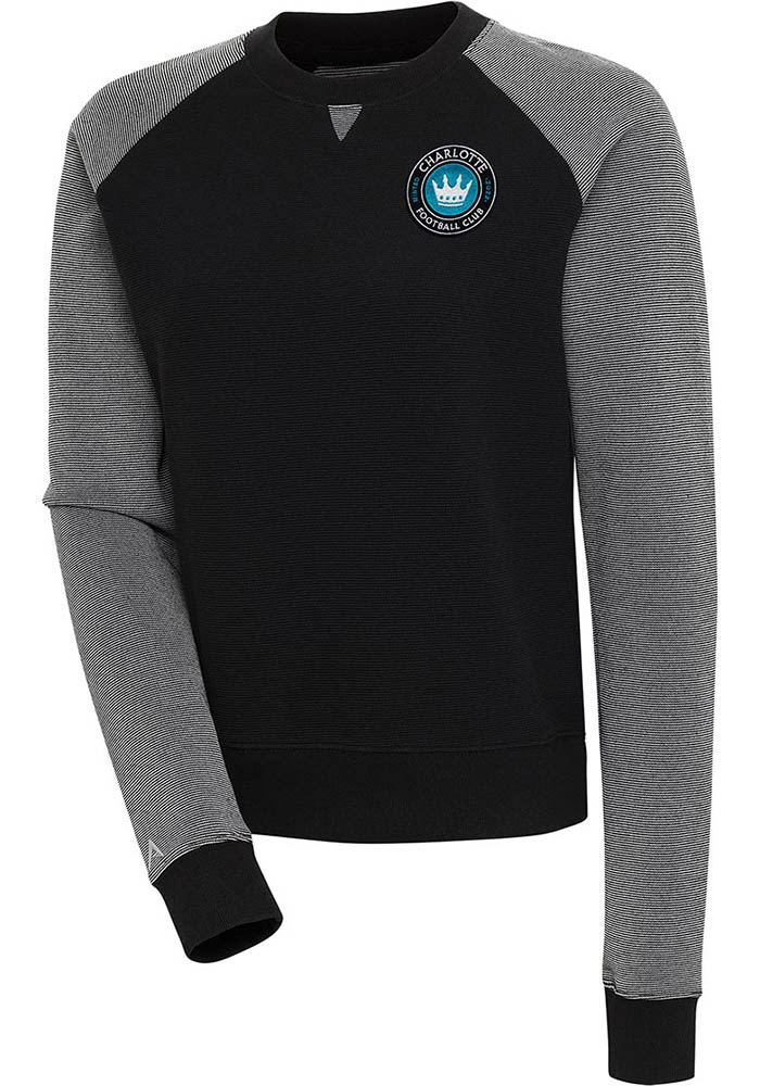 Antigua Charlotte FC Womens Black Flier Bunker Crew Sweatshirt, Black, 86% COTTON / 11% POLYESTER / 3% SPANDEX, Size XL