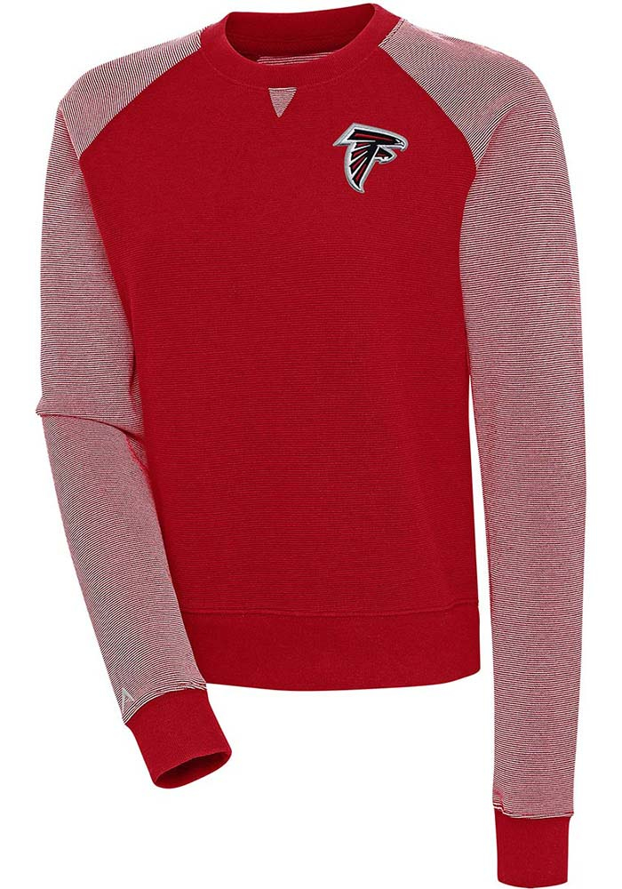 Antigua Atlanta Falcons Womens Red Flier Bunker Crew Sweatshirt, Red, 86% COTTON / 11% POLYESTER / 3% SPANDEX, Size XL