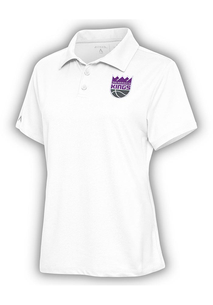 Antigua Sacramento Kings Womens White Motivated Short Sleeve Polo Shirt, White, 90 % POLYESTER / 10% SPANDEX, Size XL