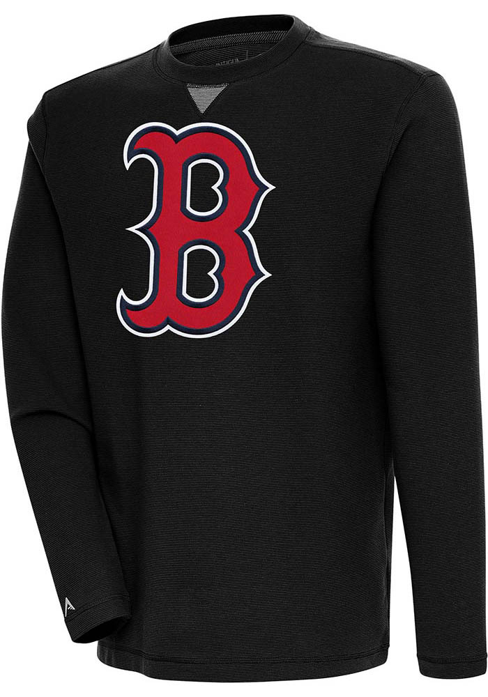 Antigua Boston Red Sox Mens Black Flier Bunker Long Sleeve Crew Sweatshirt, Black, 86% COTTON / 11% POLYESTER / 3% SPANDEX, Size XL