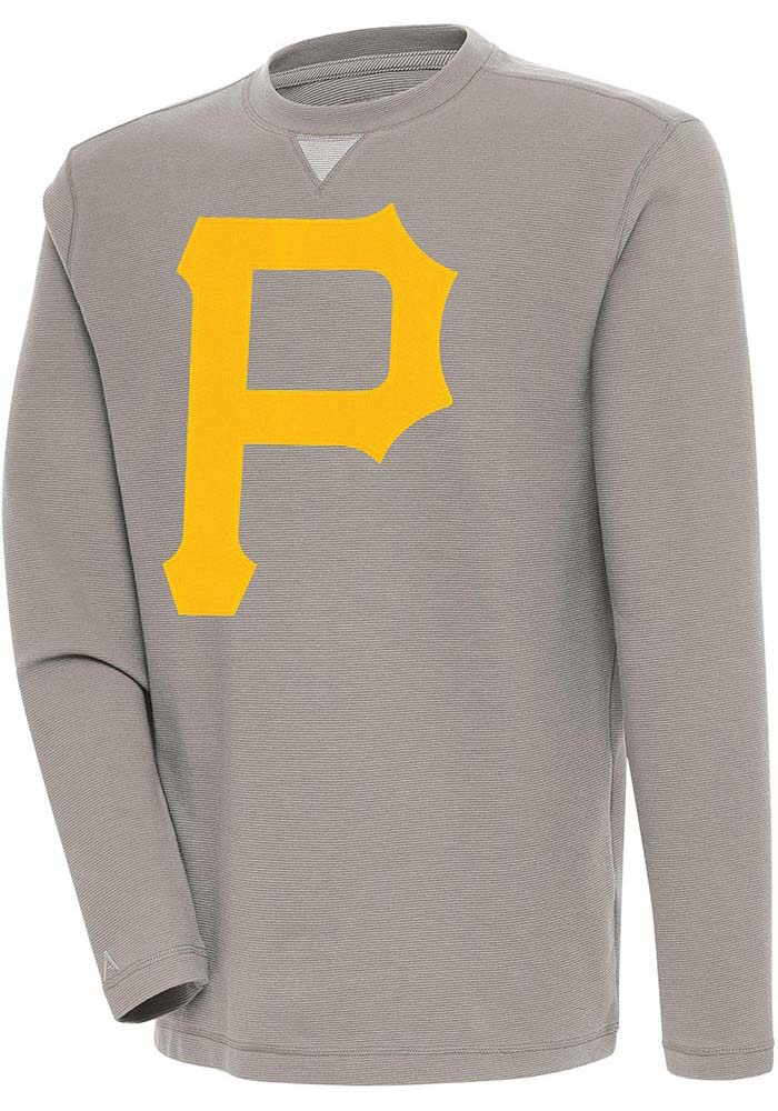 Antigua Pittsburgh Pirates Mens Oatmeal Flier Bunker Long Sleeve Crew Sweatshirt, Oatmeal, 86% COTTON / 11% POLYESTER / 3% SPANDEX, Size XL