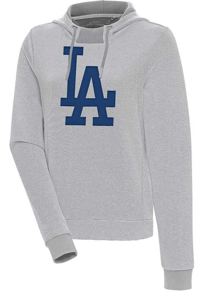 Antigua Los Angeles Dodgers Womens Grey Axe Bunker Hooded Sweatshirt, Grey, 86% COTTON / 11% POLYESTER / 3% SPANDEX, Size XL