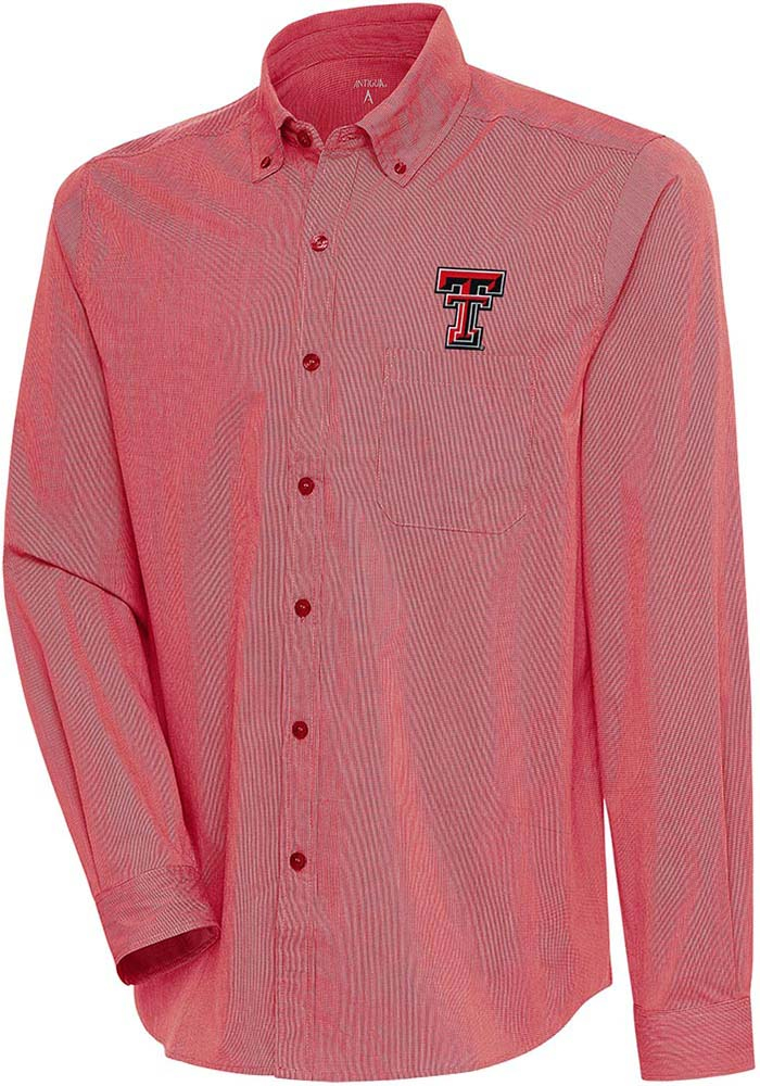 Antigua Texas Tech Red Raiders Mens Red Compression Long Sleeve Dress Shirt, Red, 70% Cotton / 27% Polyester / 3% Spandex, Size XL