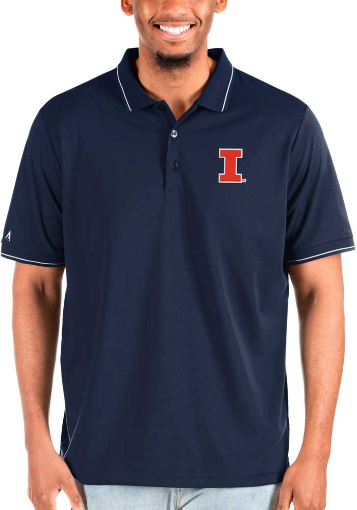 Antigua Illinois Fighting Illini Navy Blue Affluent Big and Tall Polo, Navy Blue, 100% POLYESTER, Size XLT