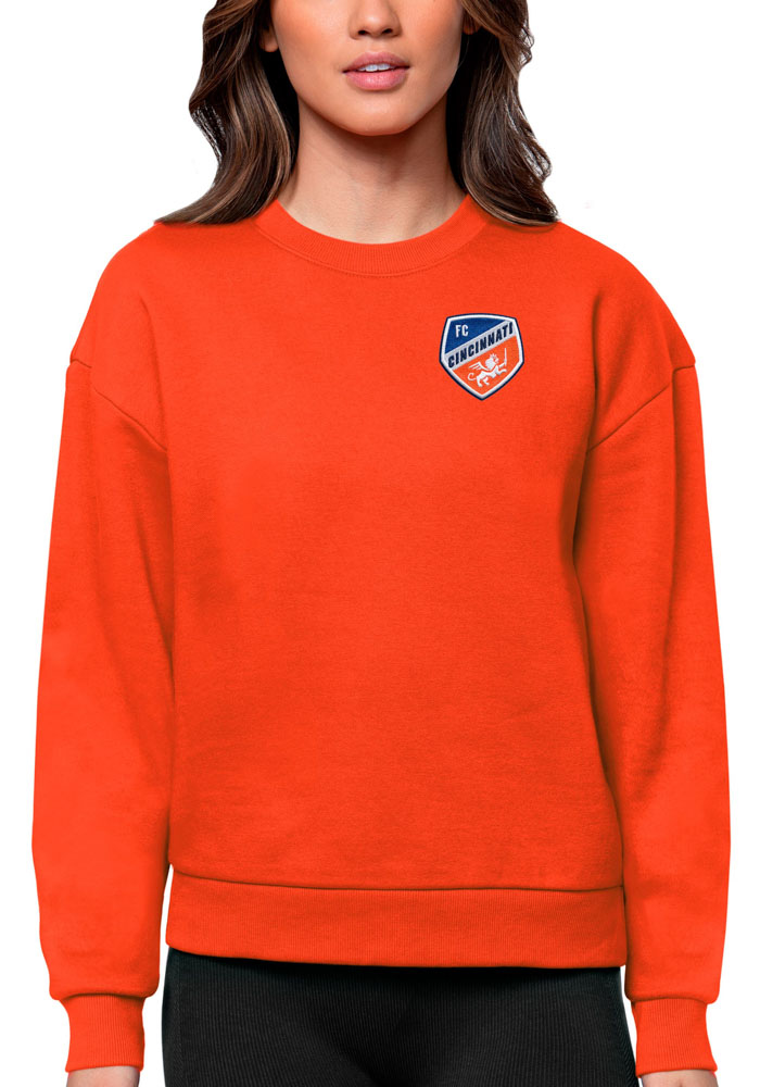 Antigua FC Cincinnati Womens Orange Victory Crew Sweatshirt, Orange, 65% COTTON / 35% POLYESTER, Size XL